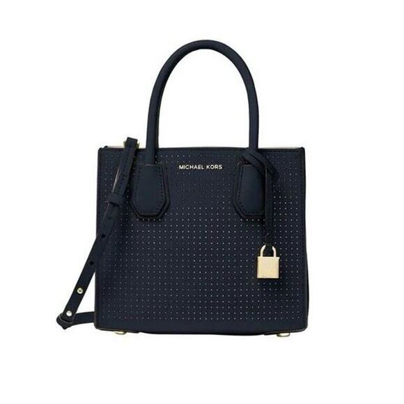 Michael Kors Mercer Perforated Leather Crossbody Bag-Navy - Picture 1 of 9
